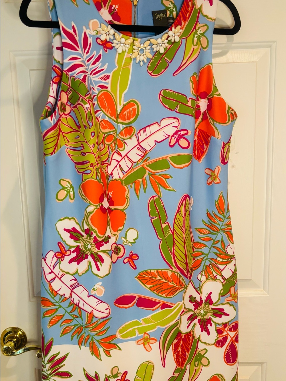 Taylor Floral Midi Dress in Sky Blue with Orange and Green Accents NWOT